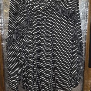 Chaps Black and White Polka Dot  Semi Sheer Ruffled Sleeve Top